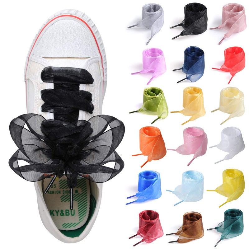 MarJunSep Satin Ribbon Shoe Laces for Sneakers, Flat Lace Shoelaces for Women Girls Shoestrings 4CM Wide (18 Colors, 43") - Image 1
